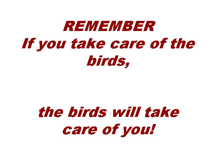 REMEMBER If you take care of the birds, the birds will take care of