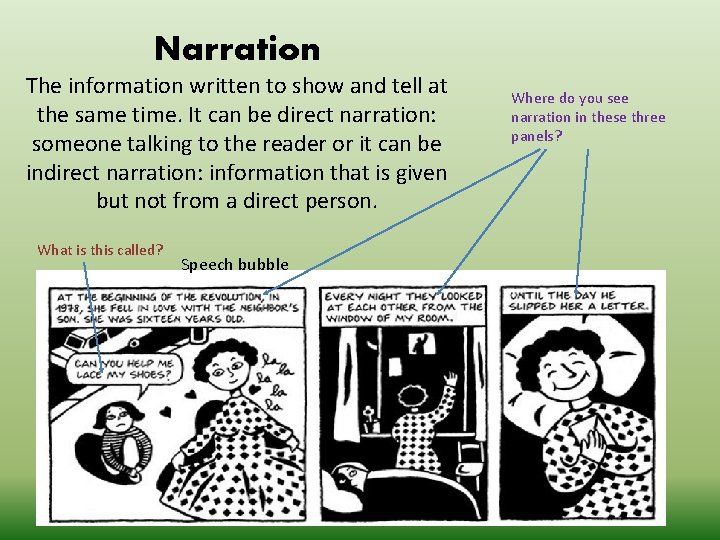 Narration The information written to show and tell at the same time. It can Narration The information written to show and tell at the same time. It can