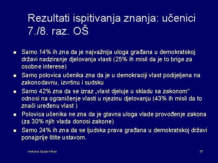 Rezultati ispitivanja znanja: učenici 7. /8. raz. OŠ n n n Samo 14% ih