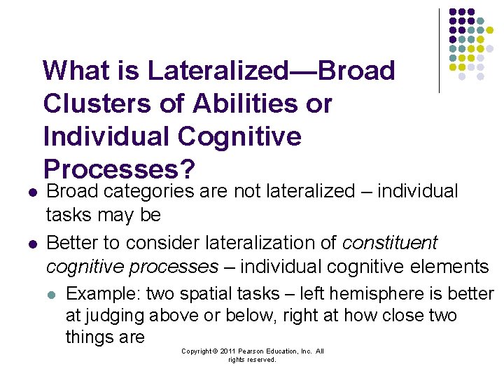 What is Lateralized—Broad Clusters of Abilities or Individual Cognitive Processes? l l Broad categories