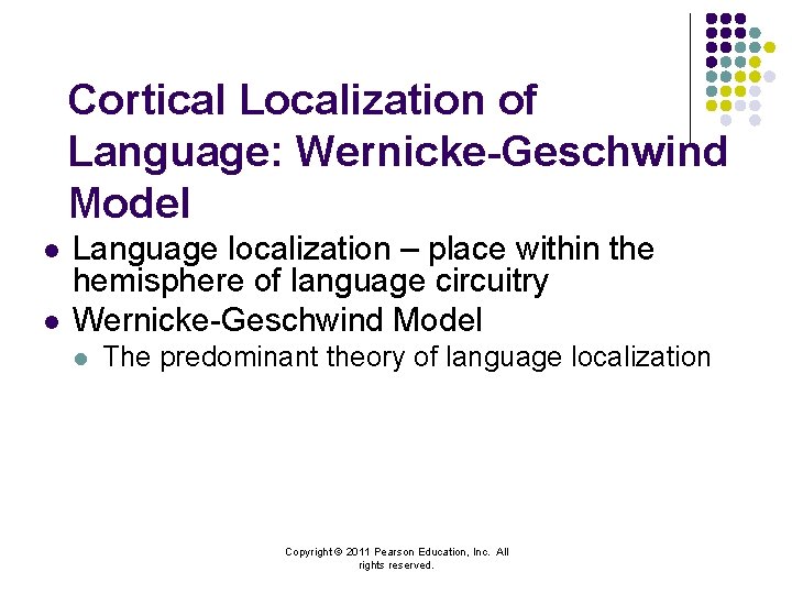 Cortical Localization of Language: Wernicke-Geschwind Model l l Language localization – place within the