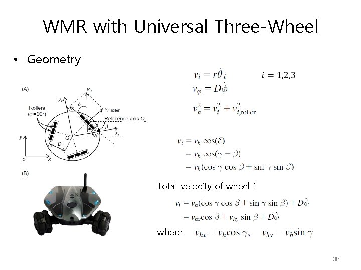WMR with Universal Three-Wheel • Geometry Total velocity of wheel i where 38 