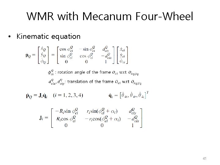 WMR with Mecanum Four-Wheel • Kinematic equation 41 