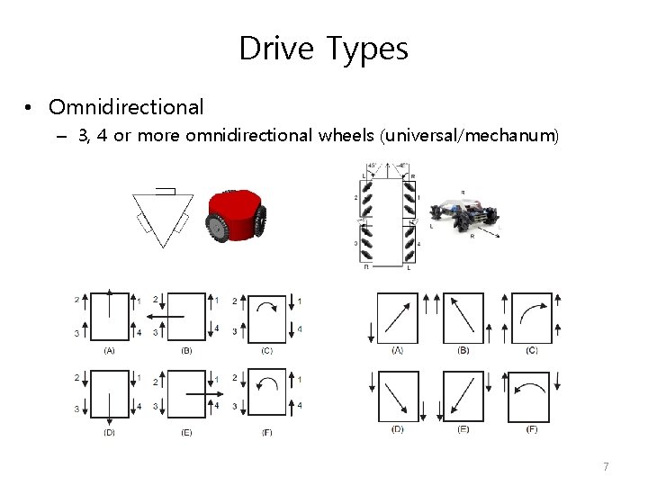 Drive Types • Omnidirectional – 3, 4 or more omnidirectional wheels (universal/mechanum) 7 