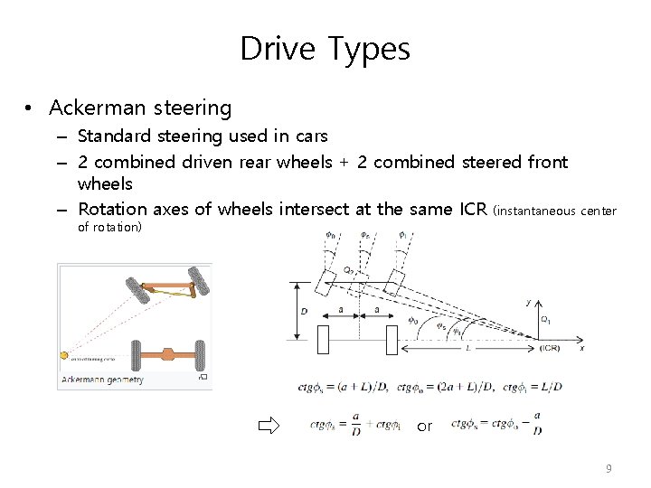 Drive Types • Ackerman steering – Standard steering used in cars – 2 combined