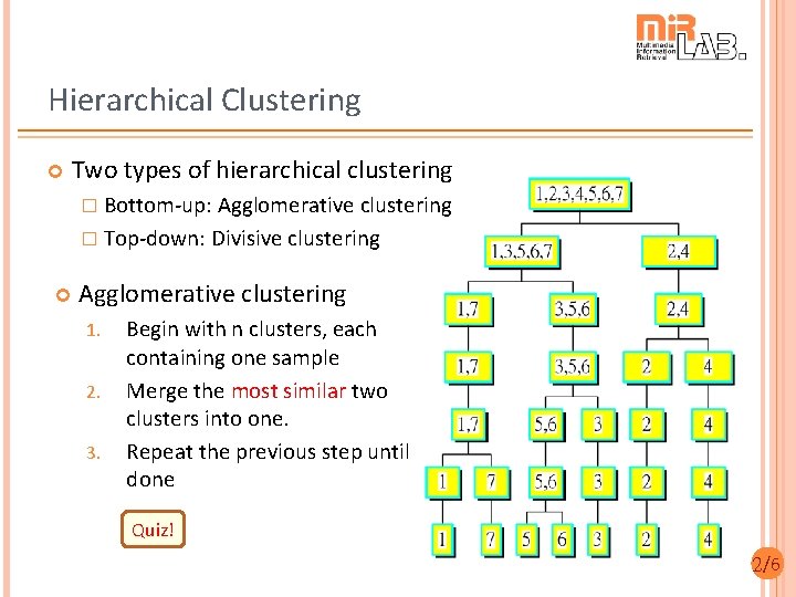 Hierarchical Clustering Two types of hierarchical clustering � Bottom-up: Agglomerative clustering � Top-down: Divisive