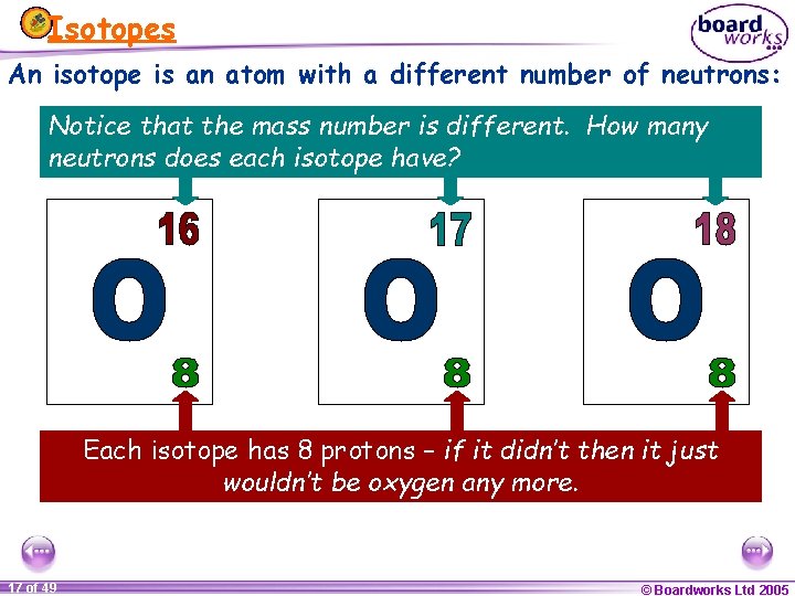 Isotopes An isotope is an atom with a different number of neutrons: Notice that