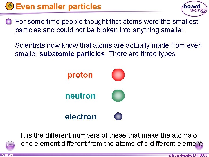 Even smaller particles For some time people thought that atoms were the smallest particles