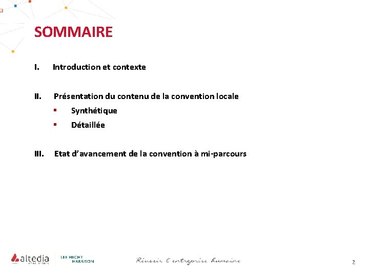 SOMMAIRE Performance RH I. Introduction et contexte II. Présentation du contenu de la convention