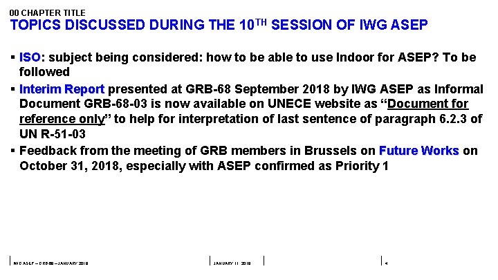 00 CHAPTER TITLE TOPICS DISCUSSED DURING THE 10 TH SESSION OF IWG ASEP §