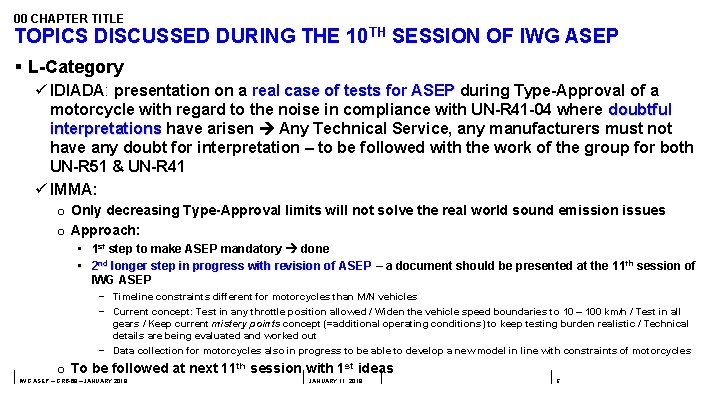 00 CHAPTER TITLE TOPICS DISCUSSED DURING THE 10 TH SESSION OF IWG ASEP §