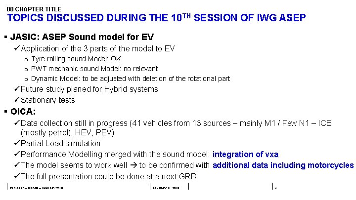 00 CHAPTER TITLE TOPICS DISCUSSED DURING THE 10 TH SESSION OF IWG ASEP §
