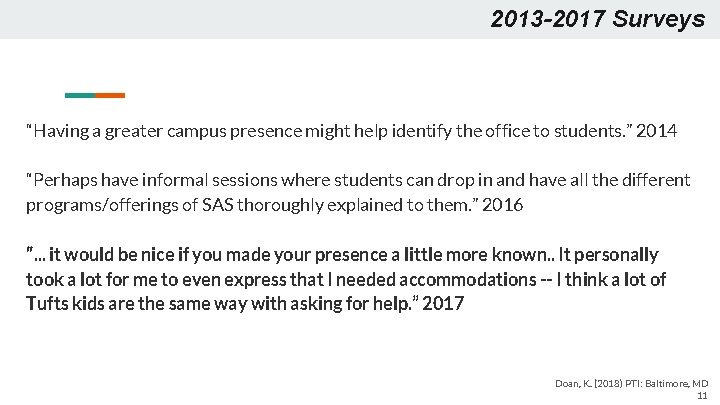 2013 -2017 Surveys “Having a greater campus presence might help identify the office to