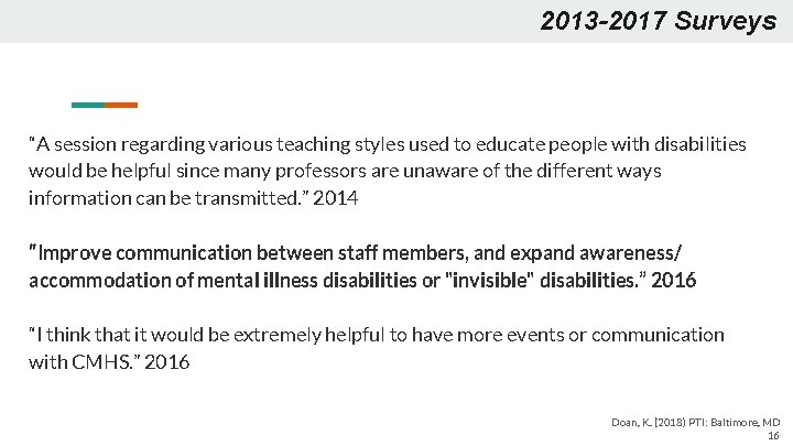 2013 -2017 Surveys “A session regarding various teaching styles used to educate people with