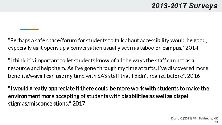 2013 -2017 Surveys “Perhaps a safe space/forum for students to talk about accessibility would