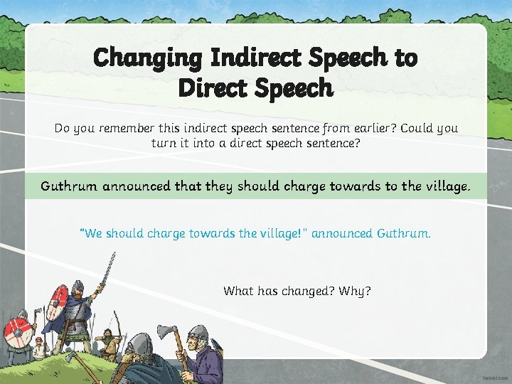 Changing Indirect Speech to Direct Speech Do you remember this indirect speech sentence from