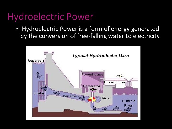 Hydroelectric Power • Hydroelectric Power is a form of energy generated by the conversion