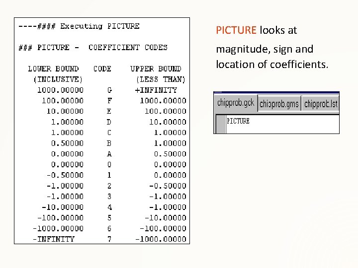 PICTURE looks at magnitude, sign and location of coefficients. 