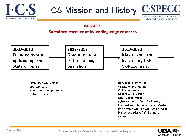 ICS Mission and History MISSION Sustained excellence in leading edge research 2012 -2017 Graduated