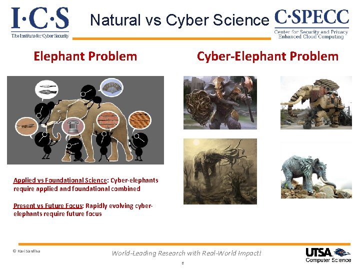 Natural vs Cyber Science Elephant Problem Cyber-Elephant Problem Applied vs Foundational Science: Cyber-elephants require