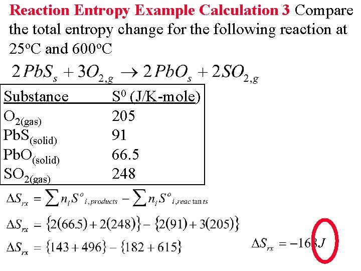 Reaction Entropy Example Calculation 3 Compare the total entropy change for the following reaction