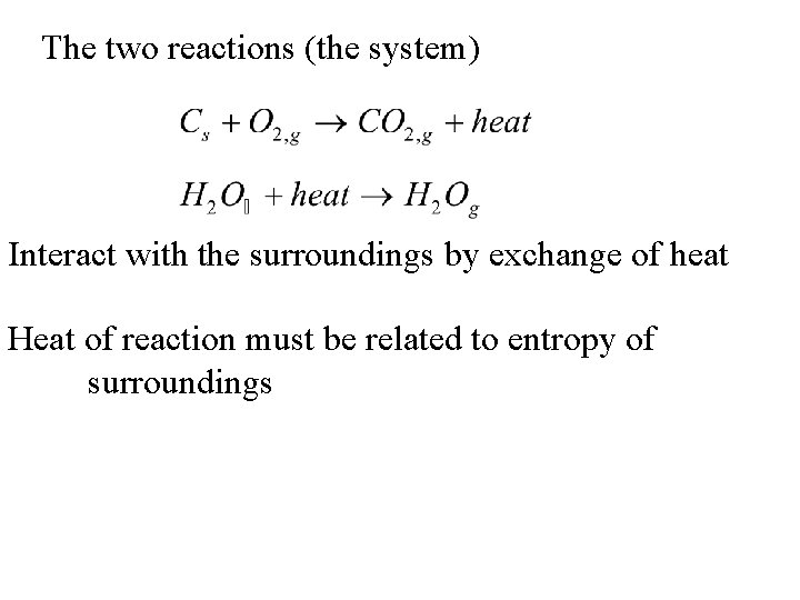 The two reactions (the system) Interact with the surroundings by exchange of heat Heat