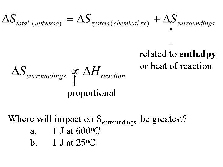 related to enthalpy or heat of reaction proportional Where will impact on Ssurroundings be