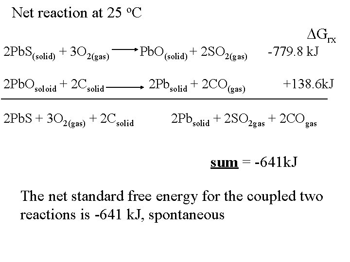 Net reaction at 25 o. C 2 Pb. S(solid) + 3 O 2(gas) Pb.