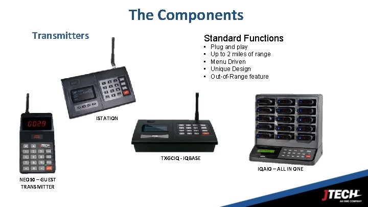 The Components Transmitters Standard Functions • • • Plug and play Up to 2