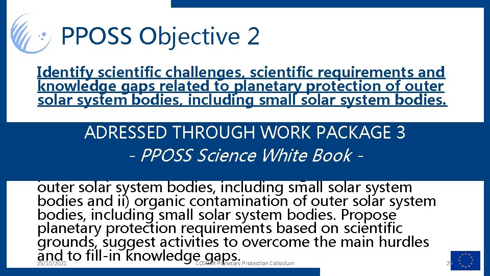 PPOSS Objective 2 Identify scientific challenges, scientific requirements and knowledge gaps related to planetary