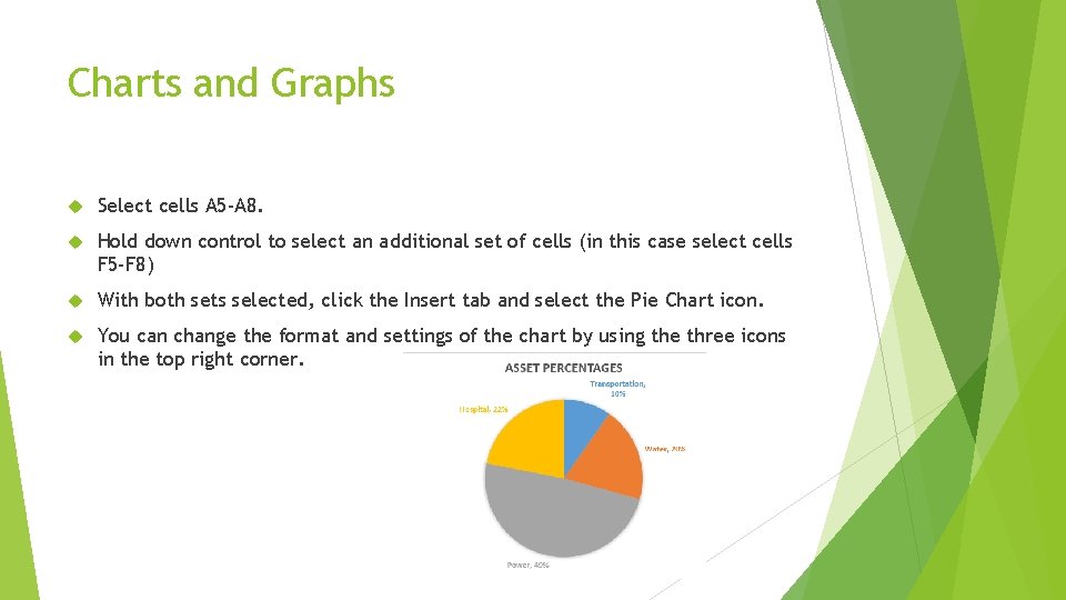 Charts and Graphs Select cells A 5 -A 8. Hold down control to select