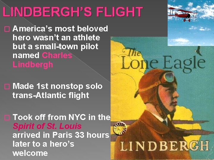 LINDBERGH’S FLIGHT � America’s most beloved hero wasn’t an athlete but a small-town pilot