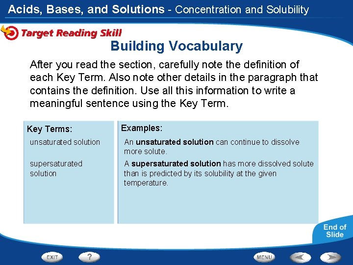 Acids, Bases, and Solutions - Concentration and Solubility Building Vocabulary After you read the