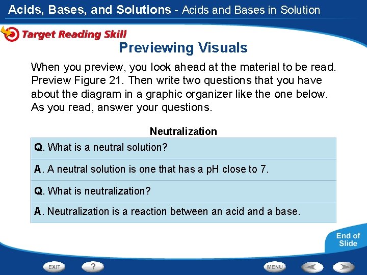 Acids, Bases, and Solutions - Acids and Bases in Solution Previewing Visuals When you