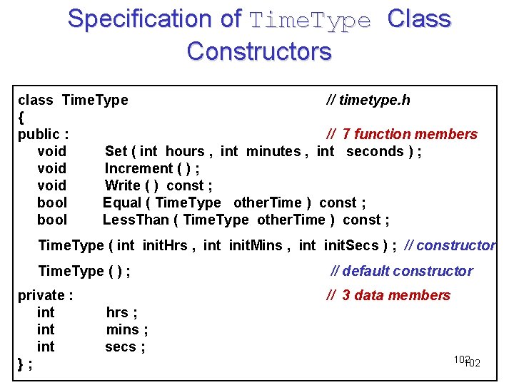 Specification of Time. Type Class Constructors class Time. Type // timetype. h { public