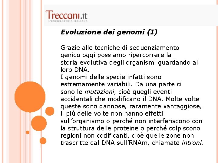 Evoluzione dei genomi (I) Grazie alle tecniche di sequenziamento genico oggi possiamo ripercorrere la