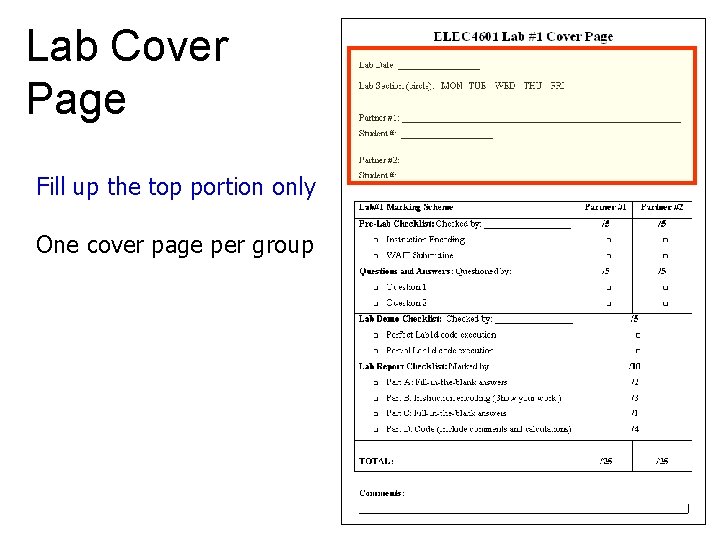 Lab Cover Page Fill up the top portion only One cover page per group