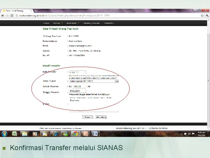 n Konfirmasi Transfer melalui SIANAS 