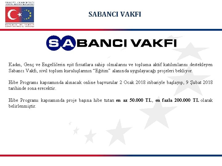 SABANCI VAKFI Kadın, Genç ve Engellilerin eşit fırsatlara sahip olmalarını ve topluma aktif katılımlarını