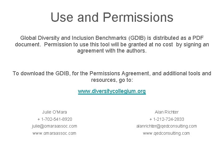 Use and Permissions Global Diversity and Inclusion Benchmarks (GDIB) is distributed as a PDF