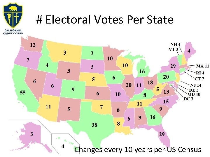 # Electoral Votes Per State Changes every 10 years per US Census 