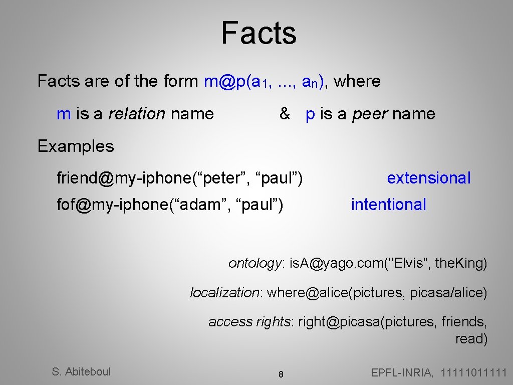 Facts are of the form m@p(a 1, . . . , an), where m