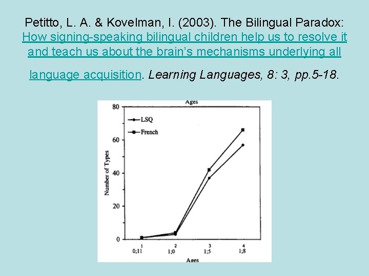 Petitto, L. A. & Kovelman, I. (2003). The Bilingual Paradox: How signing-speaking bilingual children
