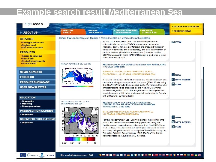 Example search result Mediterranean Sea 