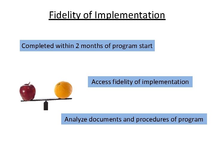 Fidelity of Implementation Completed within 2 months of program start Access fidelity of implementation