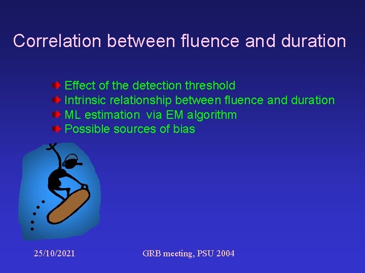 Correlation between fluence and duration Effect of the detection threshold Intrinsic relationship between fluence