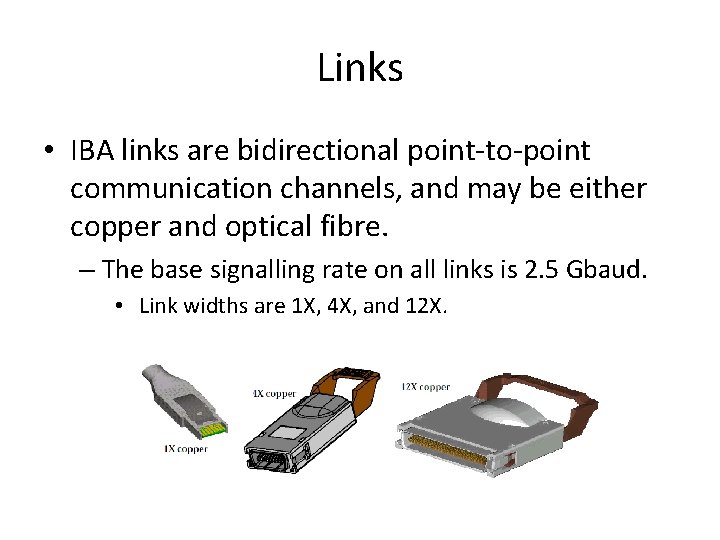 Links • IBA links are bidirectional point-to-point communication channels, and may be either copper
