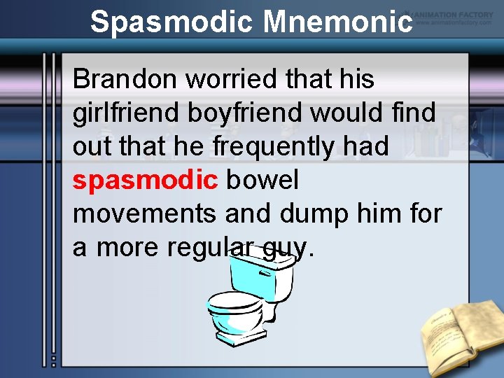 Spasmodic Mnemonic Brandon worried that his girlfriend boyfriend would find out that he frequently