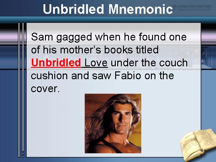 Unbridled Mnemonic Sam gagged when he found one of his mother’s books titled Unbridled