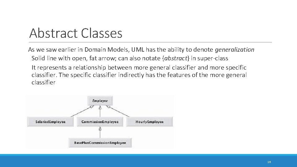 Abstract Classes As we saw earlier in Domain Models, UML has the ability to Abstract Classes As we saw earlier in Domain Models, UML has the ability to